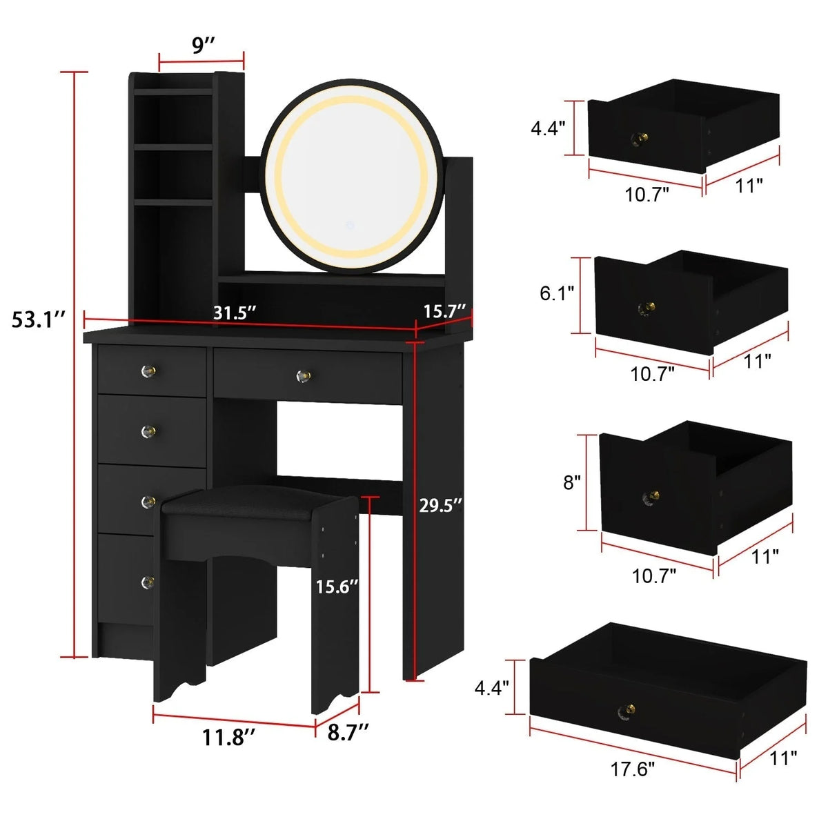 Ensemble de Coiffeuse Maquillage avec Miroir Tactile et Tabouret