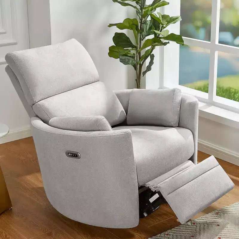 Fauteuil inclinable électrique de crèche AMERLIFE, planeur à bascule pivotant électrique avec USB et Type-C, fauteuil avec 2 oreillers, canapé inclinable pour la maison