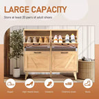 Karl Home Armoire à chaussures 4 portes réversibles noires en aggloméré gaufré avec pieds naturels 105,9 cm Bois naturel