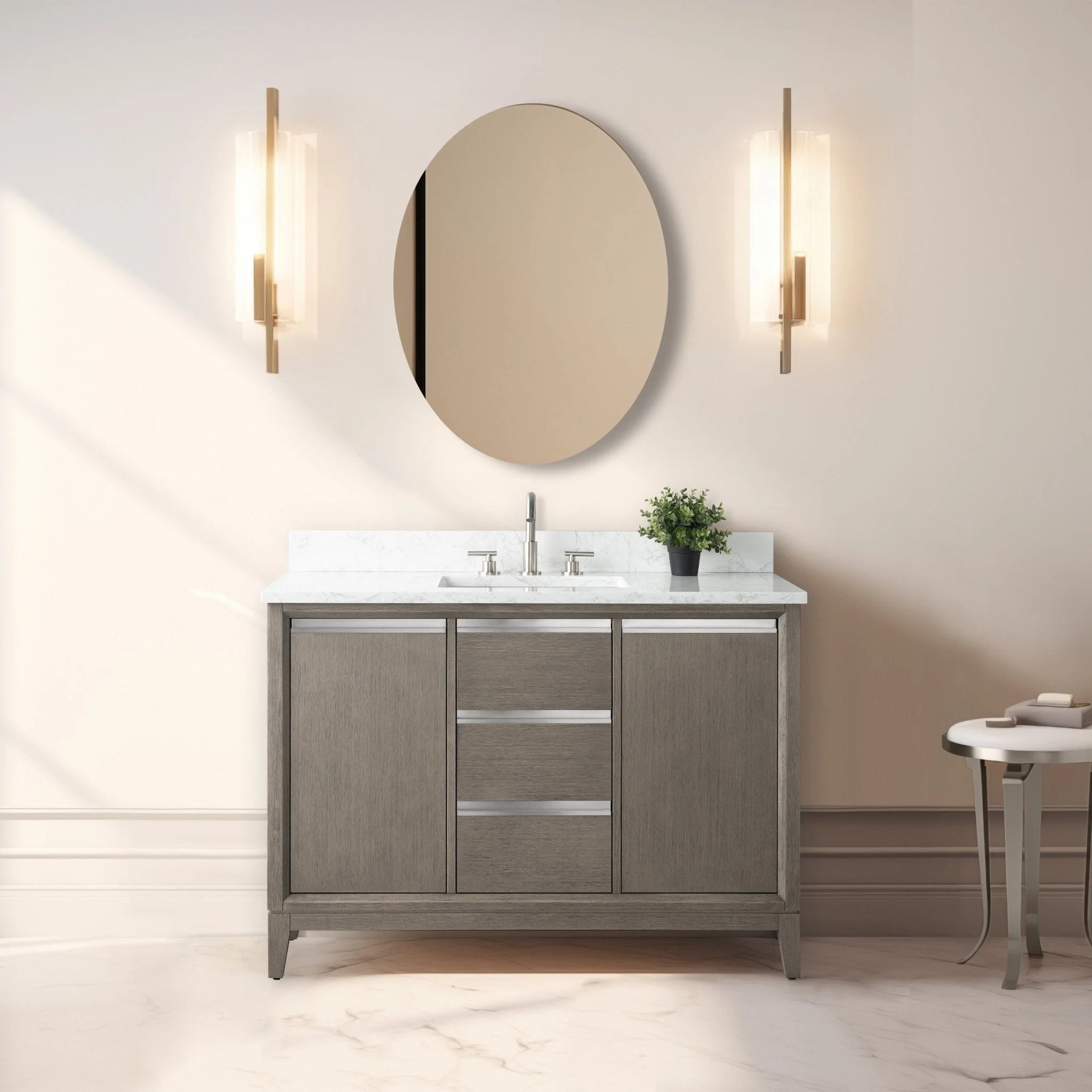 Meuble-lavabo Vanity Art avec évier en céramique et dessus en marbre reconstitué