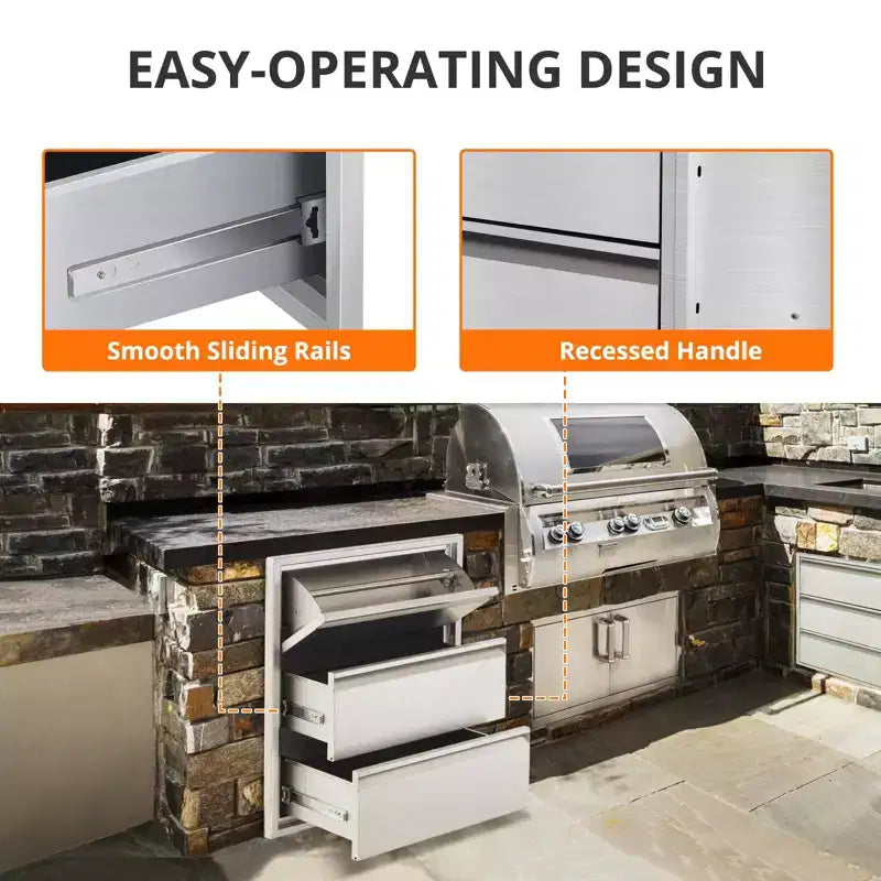 Tiroirs de cuisine d'extérieur COZONY en acier inoxydable avec porte-serviettes en papier, tiroirs d'accès pour barbecue encastrables pour rangement de patio de station de grillade