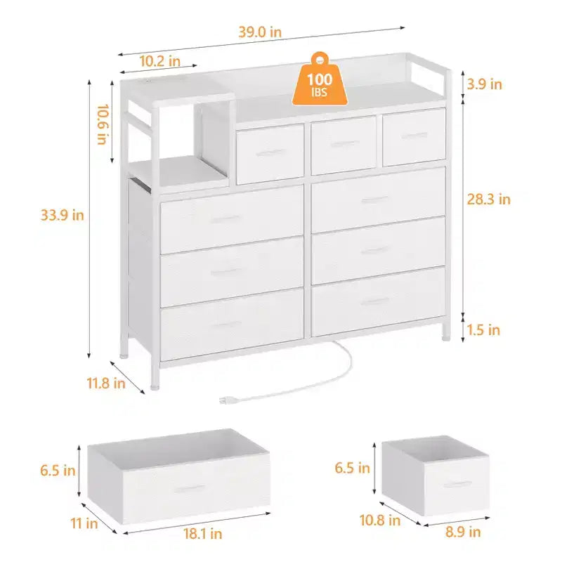 COZONY Commode de rangement à 9 tiroirs de 86,4 cm de haut et meuble TV, Tour de rangement en tissu, Rangement à cadre en acier robuste pour le salon, utilisation dans les petits espaces