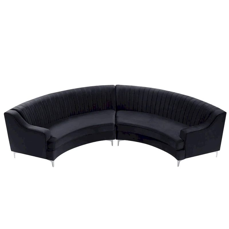 Canapé d'angle incurvé en velours capitonné avec coussins