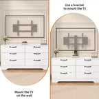 Meuble TV moderne de 63 pouces avec support pour téléviseur de 75 pouces, console multimédia à hauteur réglable avec 6 tiroirs, centre de divertissement robuste en MDF pour salon, chambre à coucher