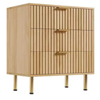 Commode à 3 tiroirs pour chambre à coucher, commode cannelée avec grands tiroirs et pieds dorés robustes, commodes et chiffonniers pour chambre à coucher, salon