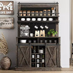 Meuble à café style ferme, 75 pouces de haut, buffet avec rangement, grand meuble de bar avec porte coulissante de style grange, salle à manger
