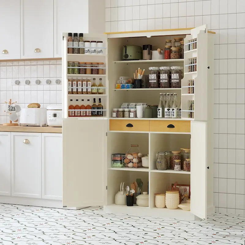 Garde-manger de cuisine autoportant avec 2 tiroirs, meuble de rangement avec 8 étagères de porte, armoires avec 2 étagères réglables