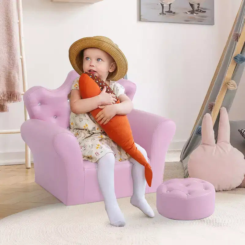 Ensemble canapé Qaba pour enfants, canapé rembourré avec pouf, canapé princesse avec décoration en diamant, fauteuil canapé pour bébés, filles, rose