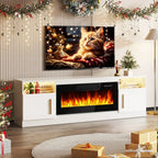 Meuble TV cheminée Bossin 70 avec cheminée électrique 36, meuble TV pour téléviseurs jusqu'à 80 pouces, lumières LED 16 couleurs/centre de divertissement
