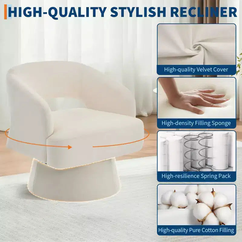 Fauteuil pivotant - Fauteuil moderne rembourré avec dossier rayé et rembourrage moelleux, chaise longue ronde pour salon, chambre à coucher (1 pièce)
