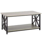 Table basse de ferme VEVOR 40, table basse rectangulaire avec compartiment de rangement ouvert, table basse rustique en bois, marron et noir