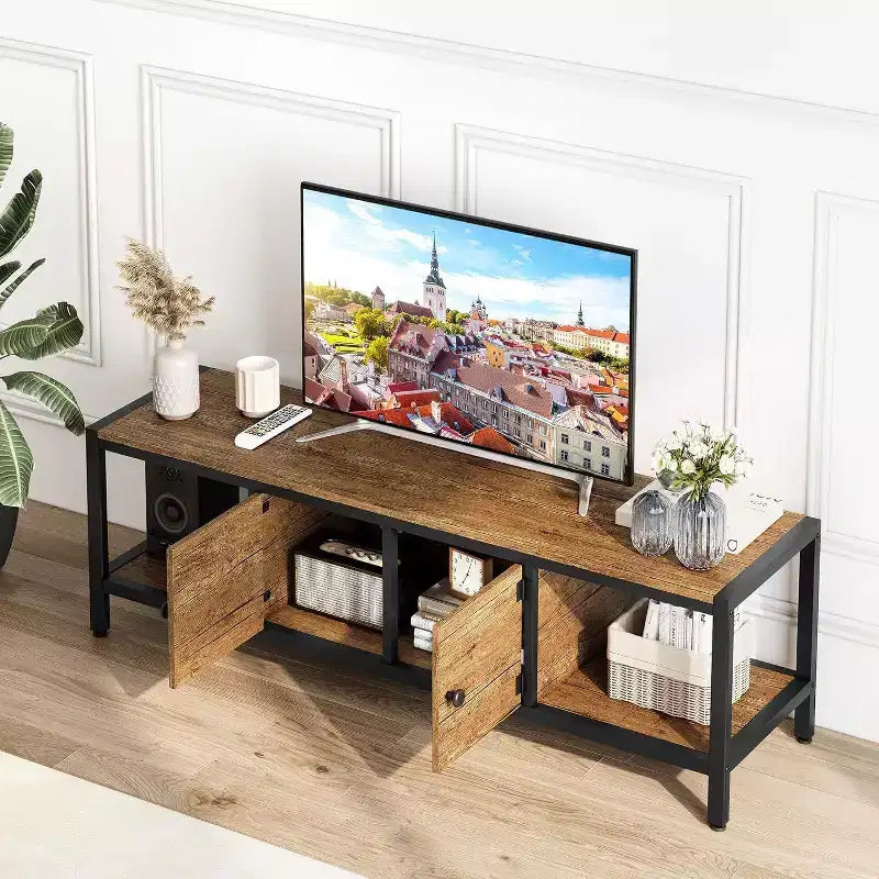 Meuble TV marron rustique de 65 pouces, meuble de style rustique avec rangement pour téléviseurs jusqu'à 75 pouces, idéal pour le salon