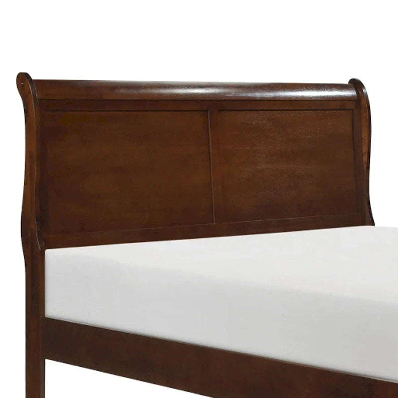 Lit traîneau Queen Gage Traditional, cadre en bois, finition cerise riche marron