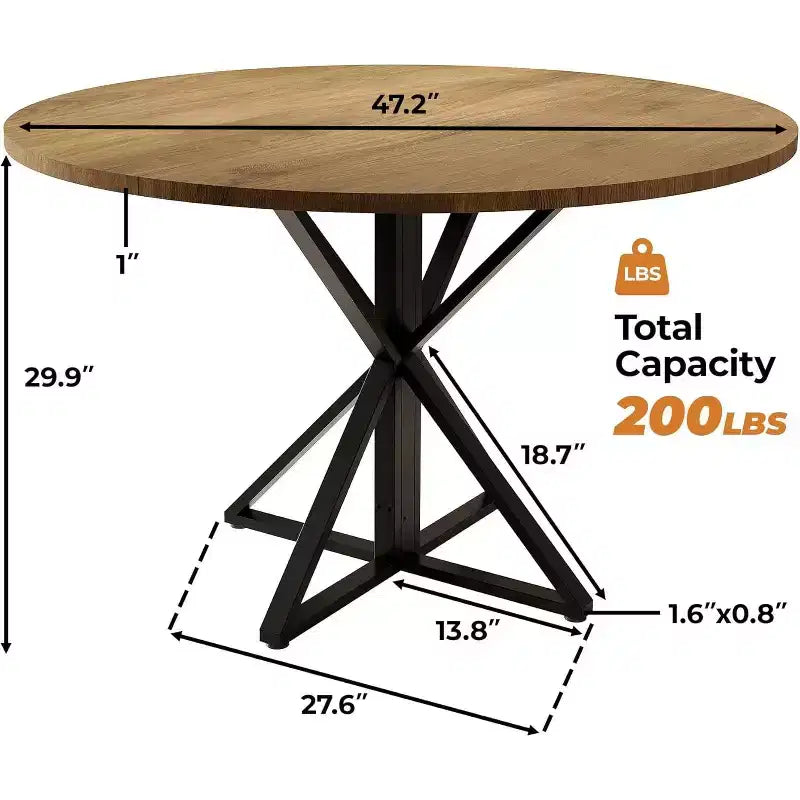 Table de salle à manger ronde de 120 cm pour 4 personnes, tables de cuisine en bois avec pied en métal et plateau en 4 parties, peu encombrante, table de dîner circulaire pour la maison