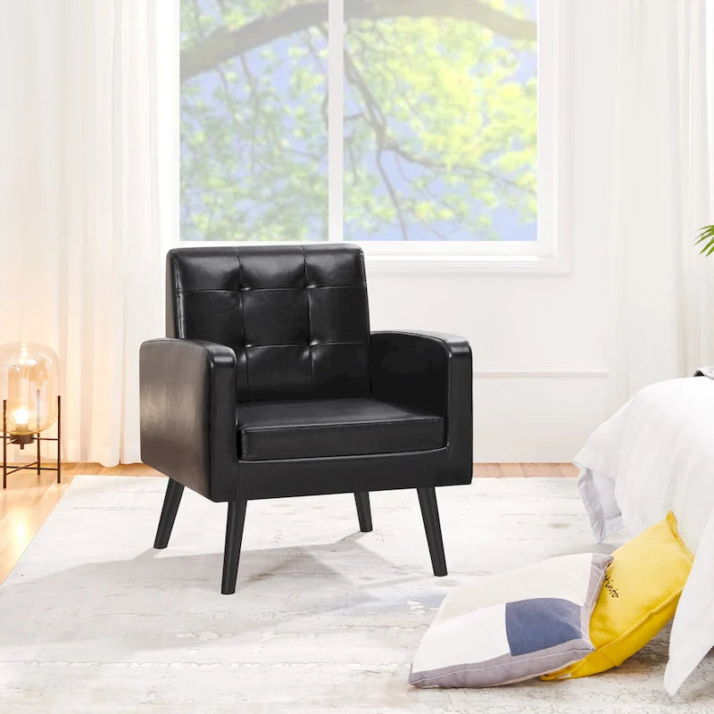 Fauteuil d'appoint capitonné moderne en similicuir Yaheetech avec pieds en bois massif - 28.52933