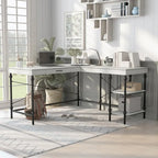 Bureau d'ordinateur d'angle en métal de 59 pouces Haley Farmhouse avec ports USB par Furniture of America