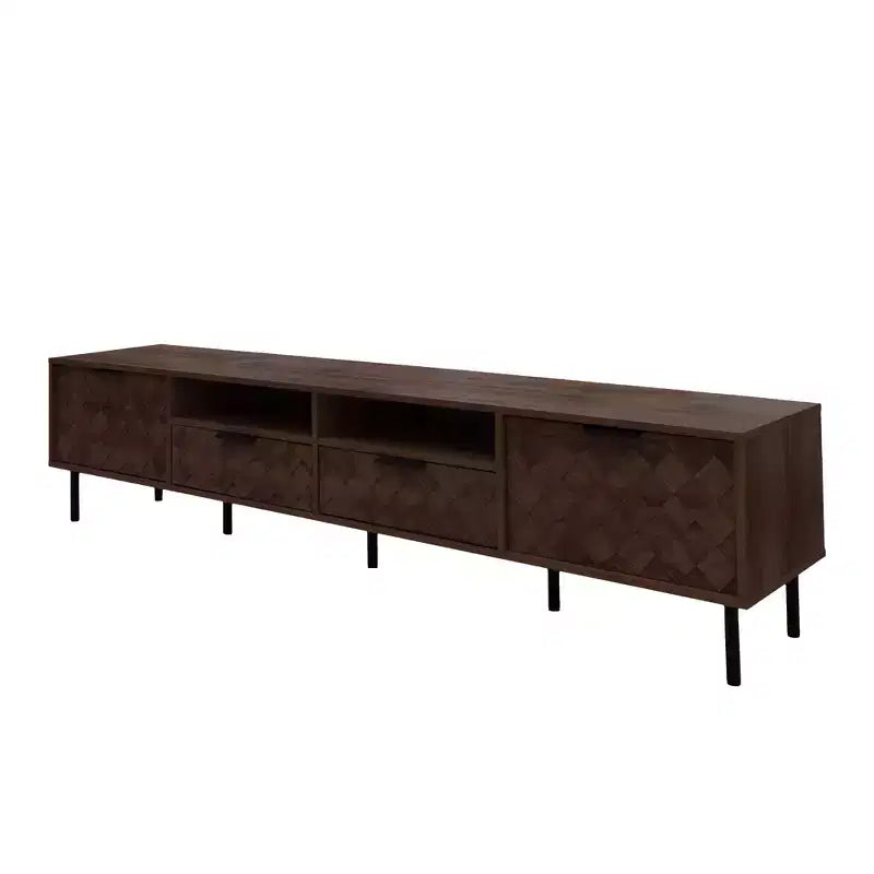 Meuble TV 78 po pour téléviseurs jusqu'à 85 po, Console TV marron Meuble TV Meuble de divertissement avec porte et tiroirs à fermeture douce en diamant - ModernLuxe