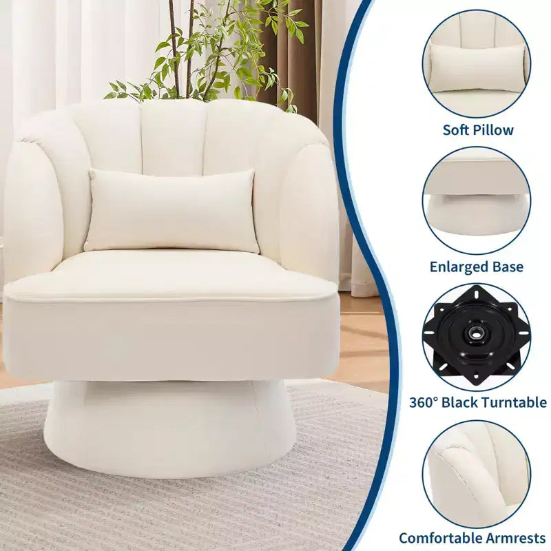 Fauteuil pivotant GustoWave avec accoudoirs, fauteuil rond en velours pivotant à 360° de style Mid-Century, fauteuil moderne pour salon