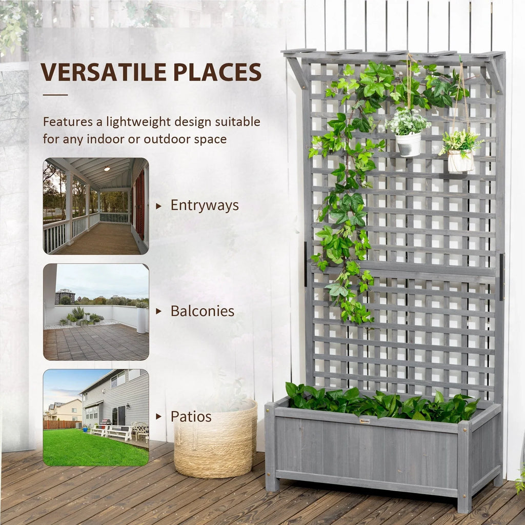 Jardinière en bois Outsunny avec treillis, lit de jardin surélevé pour plantes grimpantes avec trous de drainage et toit