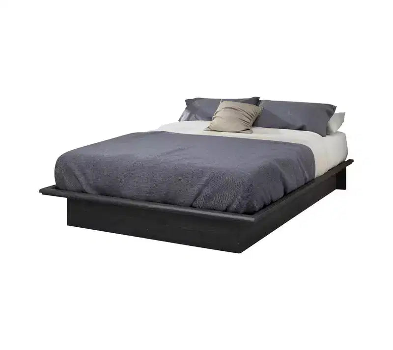 HomeStock Lit plateforme double gris de 24,76 cm de hauteur (sans tête de lit) en panneaux de particules