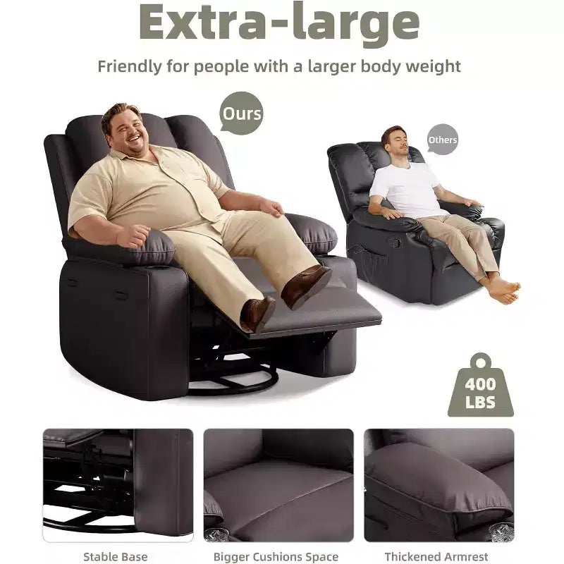 Fauteuil inclinable manuel, canapé inclinable en cuir PU, fauteuil moderne et confortable pour chambre ou salon, fauteuil inclinable en cuir pour adultes