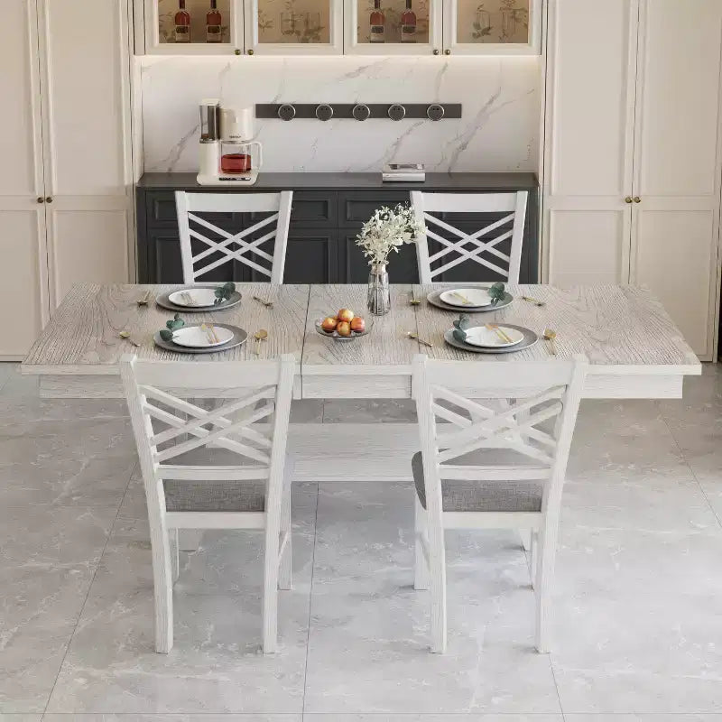 Ensemble de salle à manger VECELO rustique 5 pièces avec table extensible, table en bois d'hévéa avec 4 chaises de salle à manger sans accoudoirs rembourrées pour cuisine, gris