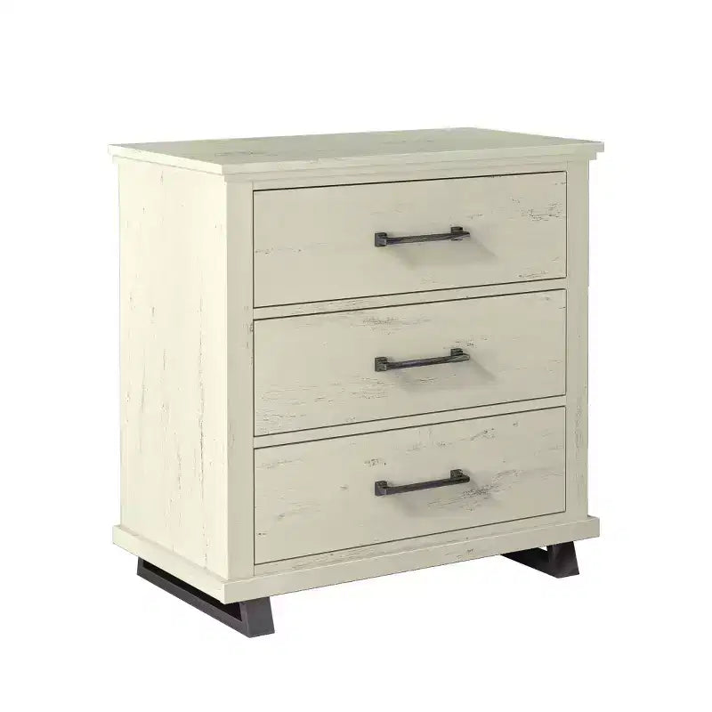 Festivo Ensemble Contemporain 3 pièces Commode 5 tiroirs 24 et Table de Chevet 3 tiroirs Blanc cassé Scié : MDF, Pieds en Métal, Anti-basculement