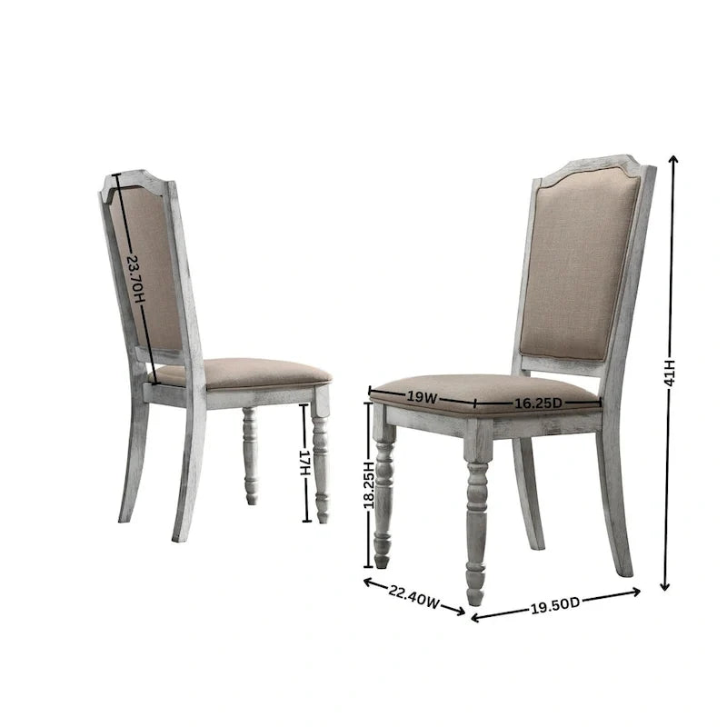 Ensemble de salle à manger 5 pièces d'inspiration vintage, finition patinée, avec table piédestal ronde et 4 chaises de salle à manger rembourrées
