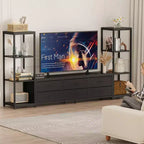 Meuble TV commode industriel moderne pour téléviseur de 75 pouces - 6 tiroirs en tissu - 4 étagères de rangement - Grand meuble console multimédia