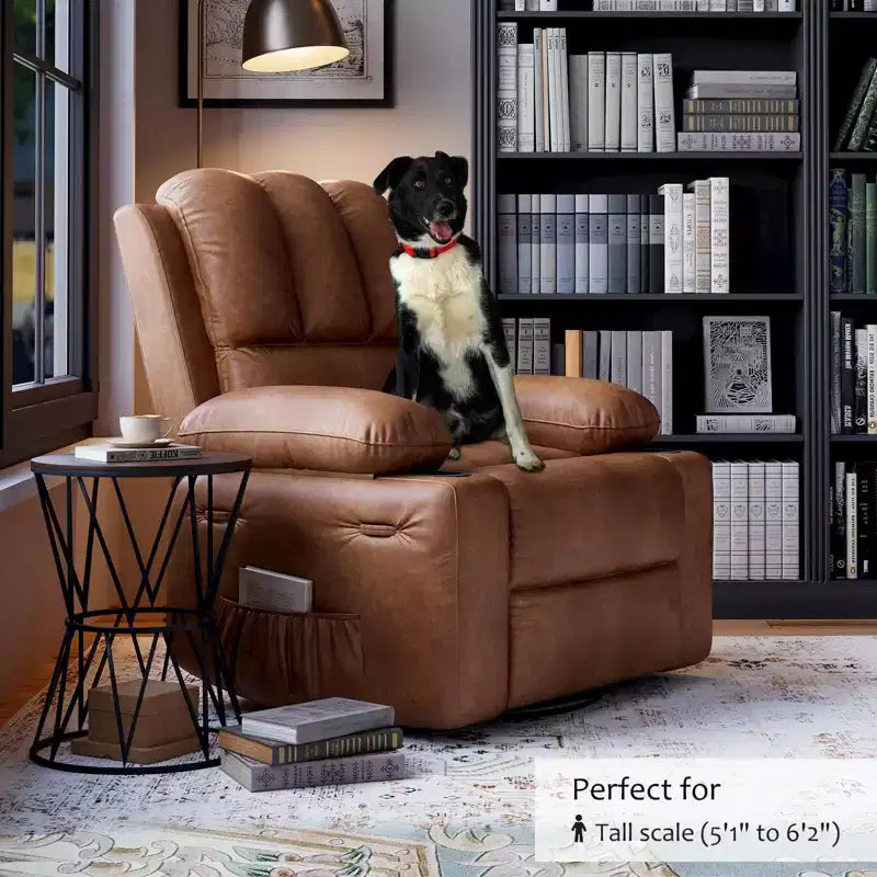 Fauteuil inclinable pivotant à bascule de 56 cm, inclinable paresseux en cuir PU avec éponge 1,5X, porte-gobelet et poches latérales, pivotant à 360° pour salon, chambre à coucher, chambre d'enfant