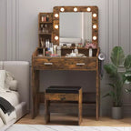 Coiffeuse de Maquillage avec Lumières, Bureau de Maquillage avec Miroir et Lumières, Grand Tiroir et Armoire de Rangement à Deux Étages, 3 Modes d'Éclairage