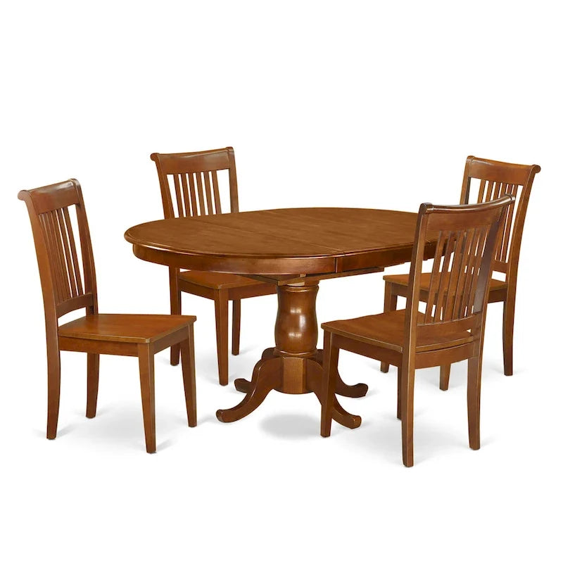East West Furniture Ensemble de salle à manger 5 pièces - une table à manger ovale et 4 chaises solides, marron selle (options de type de siège)