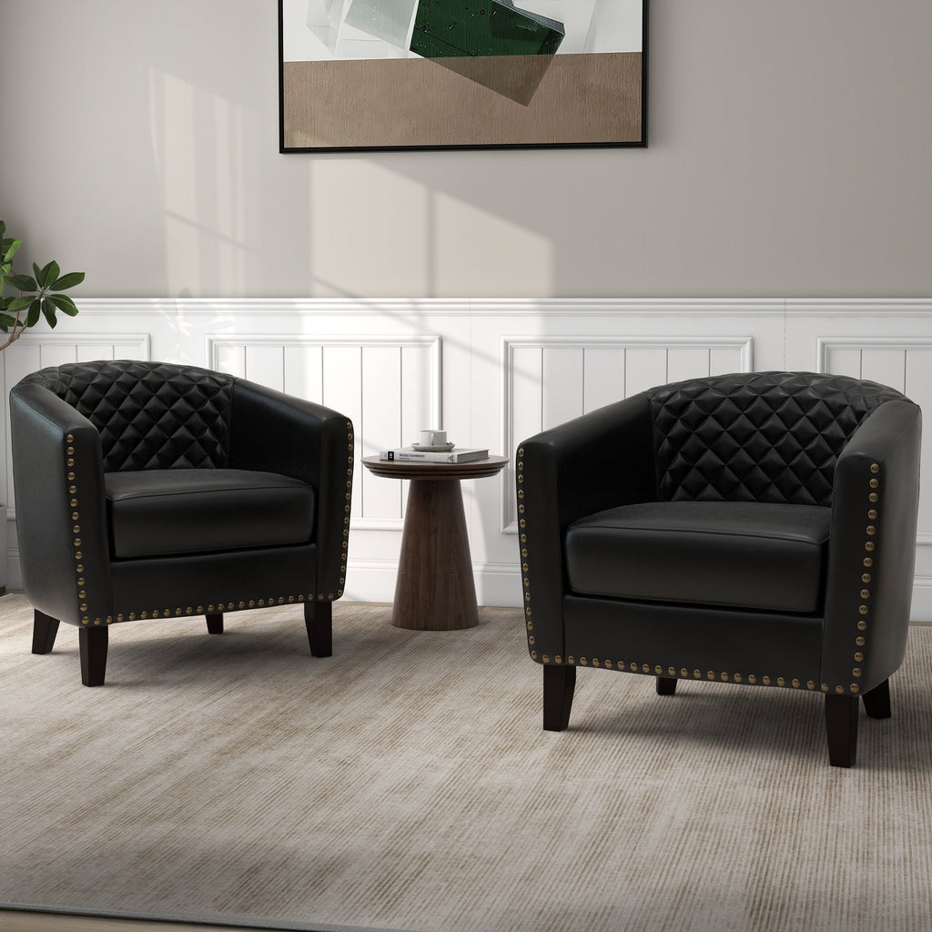 Lot de 2 fauteuils d'appoint ronds 29 W en similicuir végan avec clous décoratifs