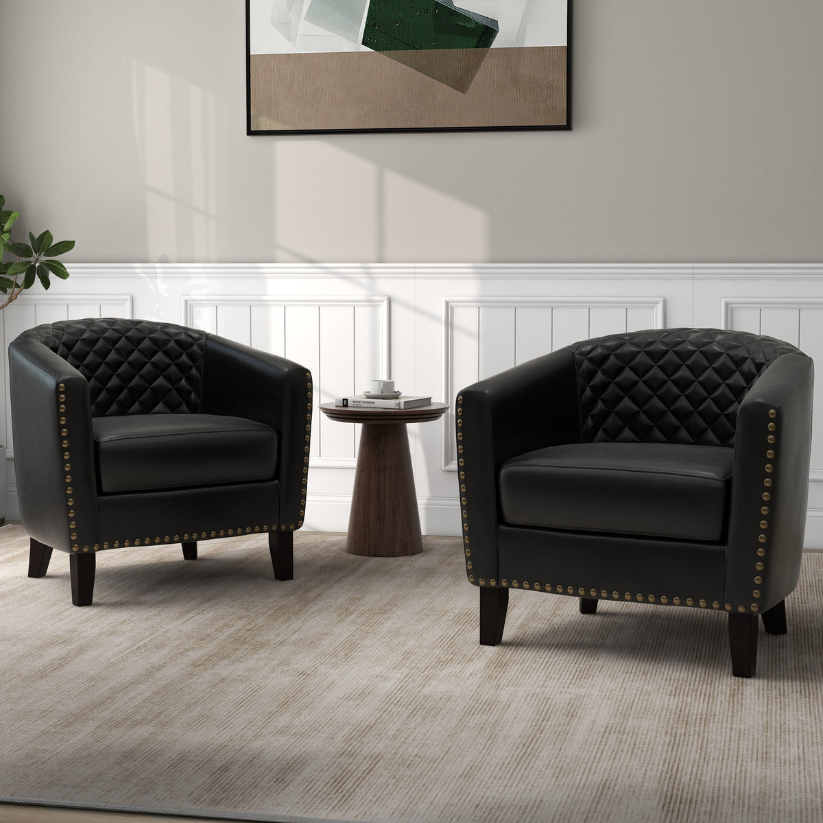 Lot de 2 fauteuils d'appoint ronds 29 W en similicuir végan avec clous décoratifs