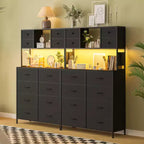Commode de chambre, commode en tissu à 12 tiroirs, étagères ouvertes, plateau en bois et cadre en métal pour chambre à coucher, couloir ou salon