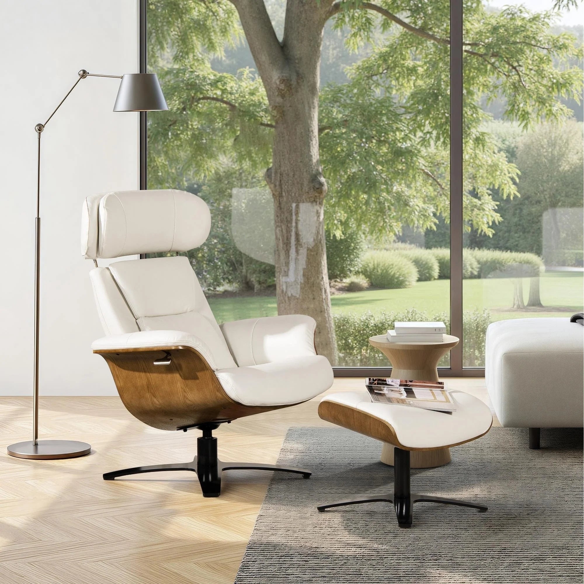 Jovan 31.5 Fauteuil inclinable en cuir véritable avec ottoman