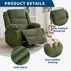 Fauteuil relax pivotant manuel à 360°, canapé planeur avec porte-gobelets et poches, fauteuil confortable pour la chambre de bébé, le salon et la chambre à coucher