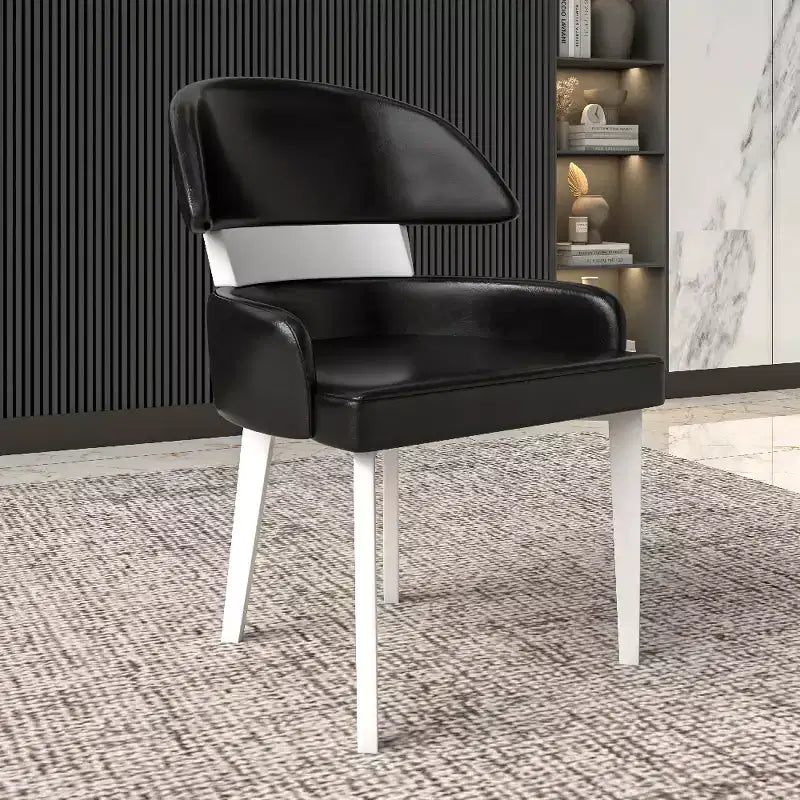 LeisureMod Ethos Chaises de Salle à Manger Modernes (Lot de 2) Sièges en Cuir avec Dossier Courbé et Pieds en Fer Noir, Places Assises pour Cuisine, Salle à Manger, Café