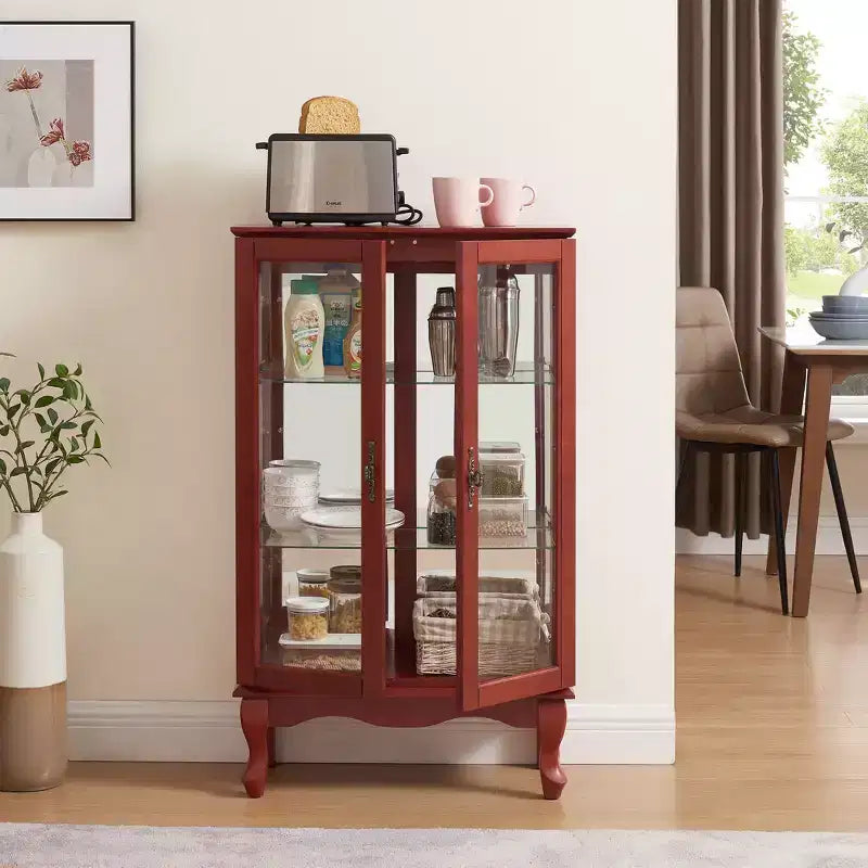 Vitrine à 2 portes avec portes en verre trempé, panneau arrière miroir, étagères réglables et éclairage pour le bureau à domicile