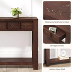 Console de 150 cm de long, Table d'entrée en bois avec 2 tiroirs et étagère de rangement ouverte, Table de canapé, Table de foyer de ferme pour entrée