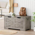 Banc de rangement polyvalent en bois avec couvercle à charnière de sécurité – Coffre de style ferme et organisateur de jouets pour entrée, salon, chambre à coucher