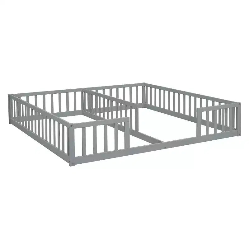 Lit double Bellemave avec barrières de sécurité, en pin et bois composite, naturel et gris, sûr, robuste, peu encombrant, assemblage facile pour enfants