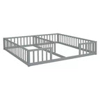 Lit double Bellemave avec barrières de sécurité, en pin et bois composite, naturel et gris, sûr, robuste, peu encombrant, assemblage facile pour enfants