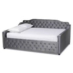 Lit de repos en tissu velours avec capitonnage à boutons