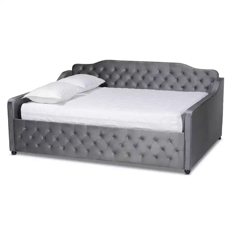 Lit de repos en tissu velours avec capitonnage à boutons