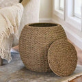 Table d'appoint en osier tissé à la main avec panier de rangement - 17,0 long. x 17,0 larg. x 19,0 haut.