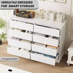 Commode à 8 tiroirs pour chambre à coucher, commode spacieuse avec rangement profond, commode double horizontale en bois avec grand plateau pour salon