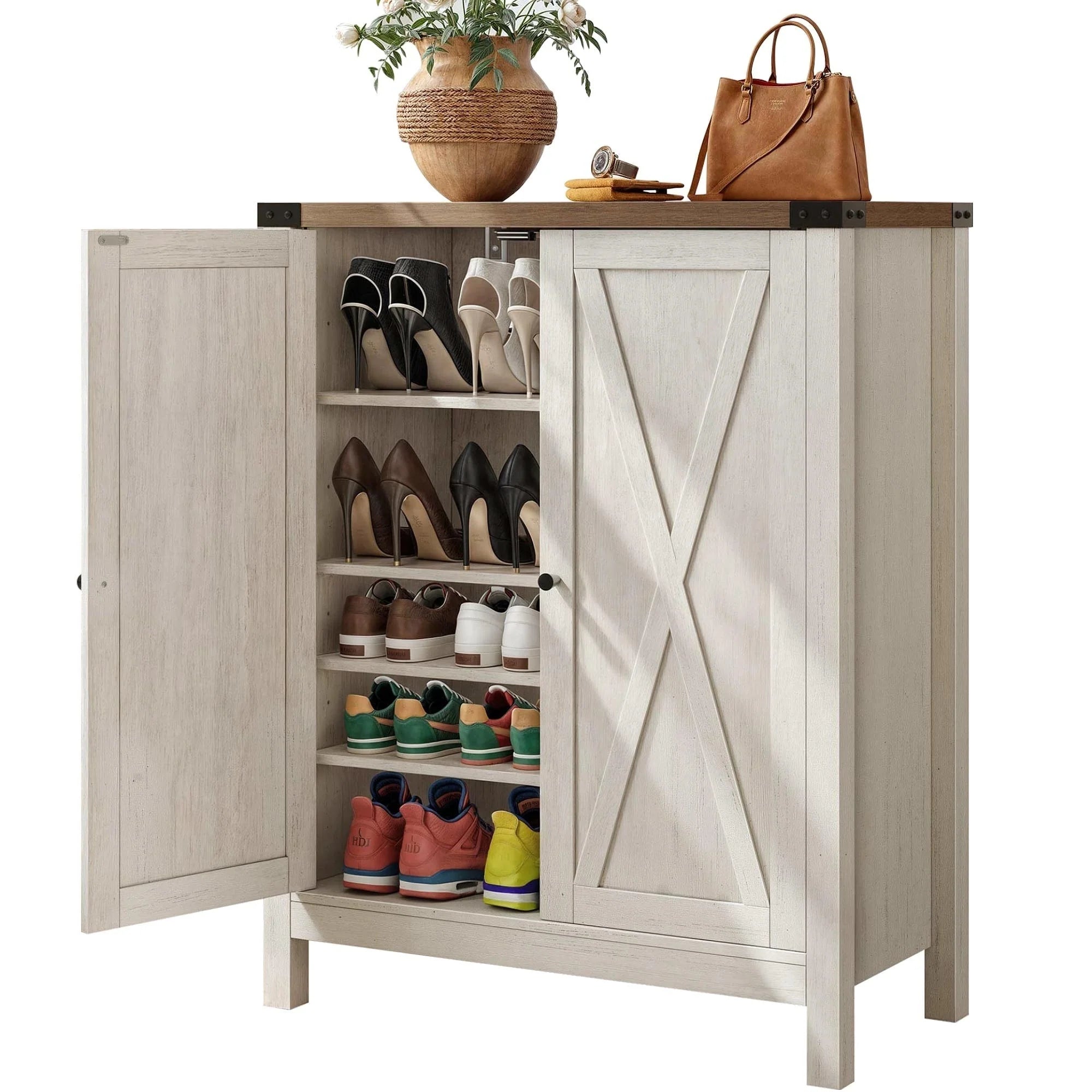 Meuble de rangement pour chaussures Moasis à 5 niveaux et 20 paires avec portes doubles pour entrée