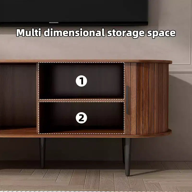 JVNOXK 55 Table de Console TV Moderne avec Compartiment de Rangement et Porte Coulissante - Meuble TV-Hifi Noyer pour Salon, Chambre, Bureau