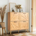Karl Home Armoire à chaussures 4 portes réversibles noires en aggloméré gaufré avec pieds naturels 105,9 cm Bois naturel